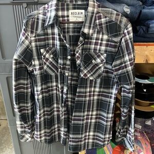 Reclaimed Vintage Black and Purple Plaid Shirt